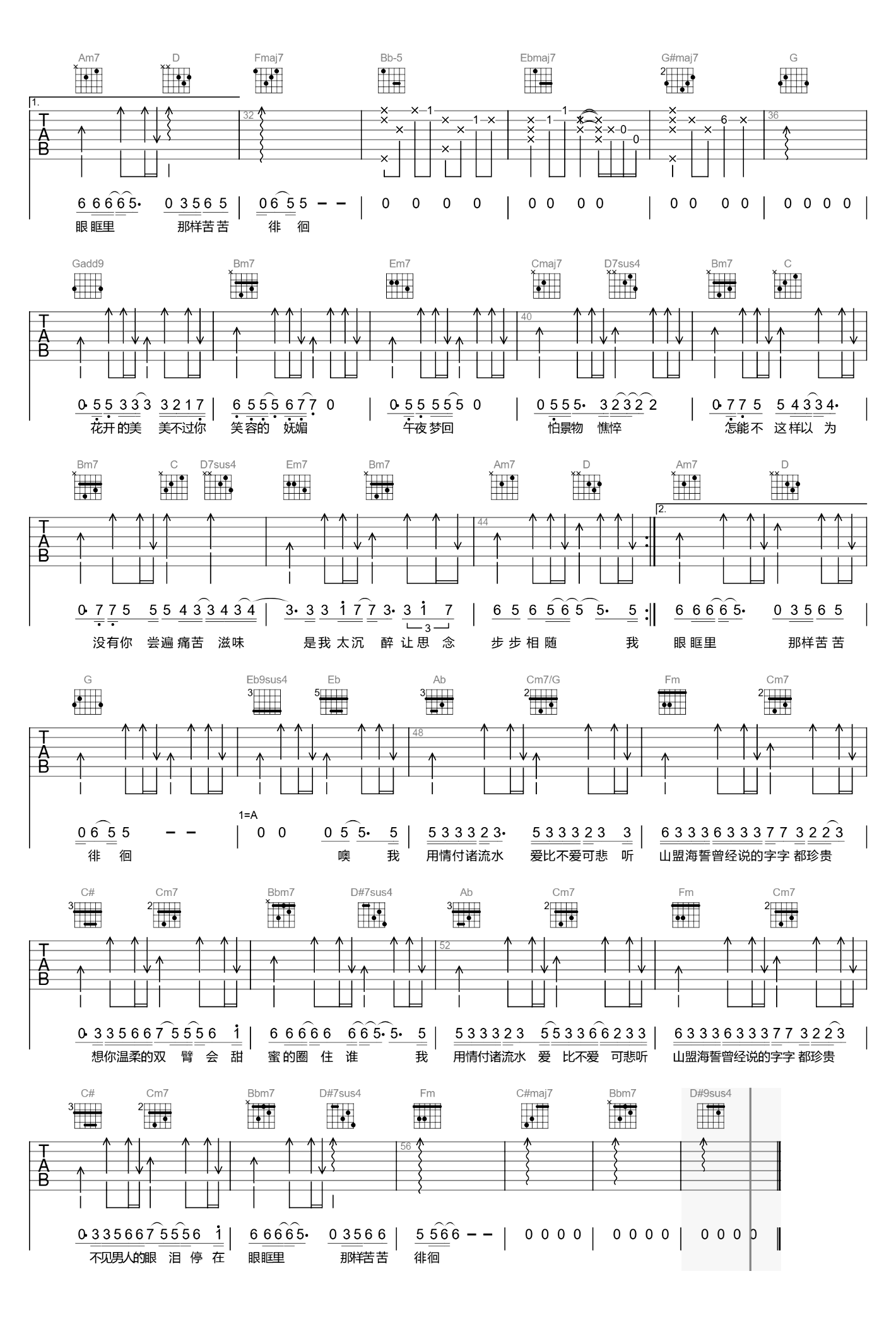 用情吉他谱-张信哲/羊羊-原版-2