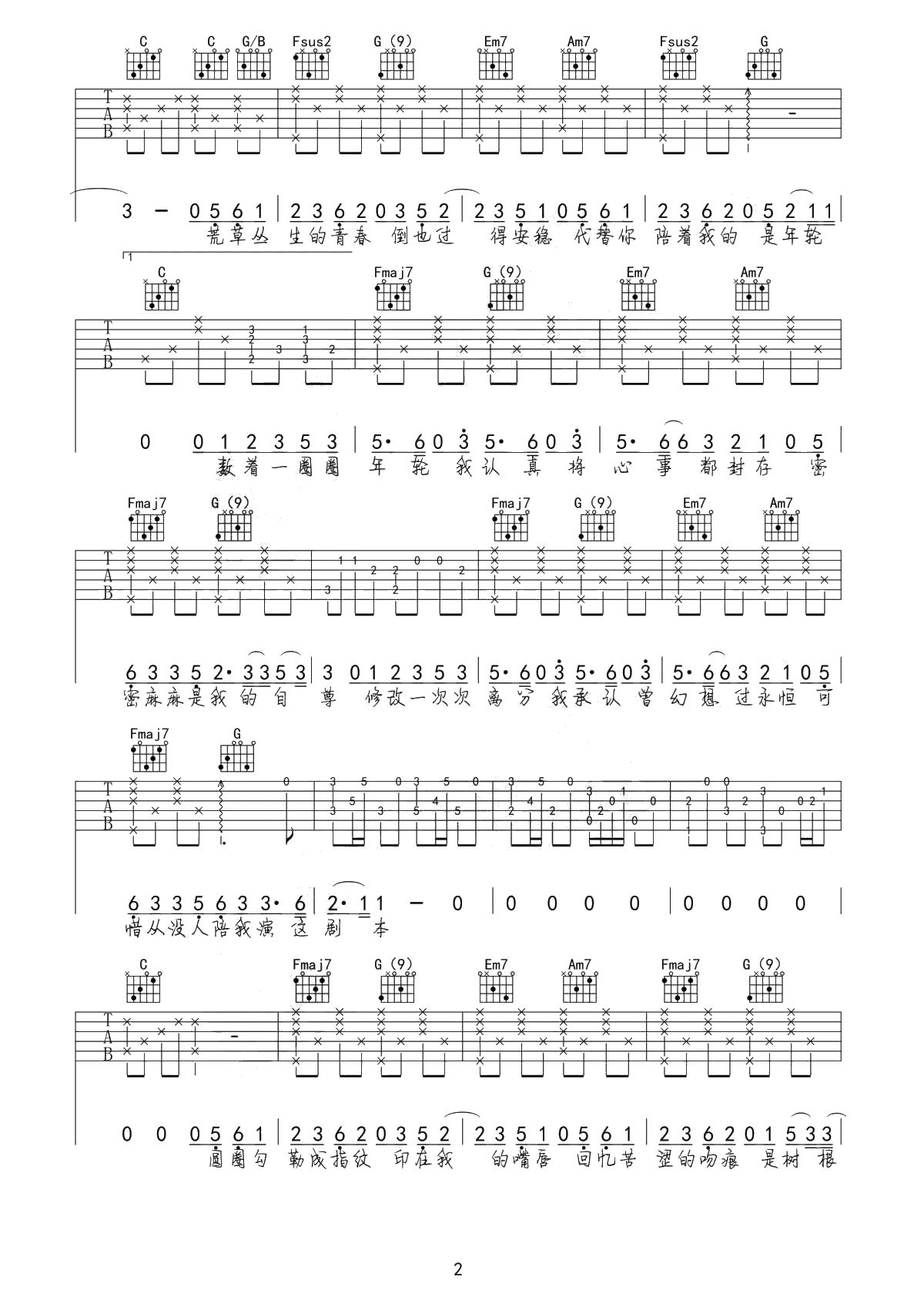 年轮吉他谱_汪苏泷/张碧晨_花千骨主题曲